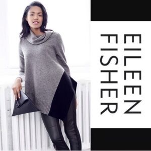Sweater - Cowl Neck - Eileen Fisher brand - size PM - Brown/Black - Asymmetrical